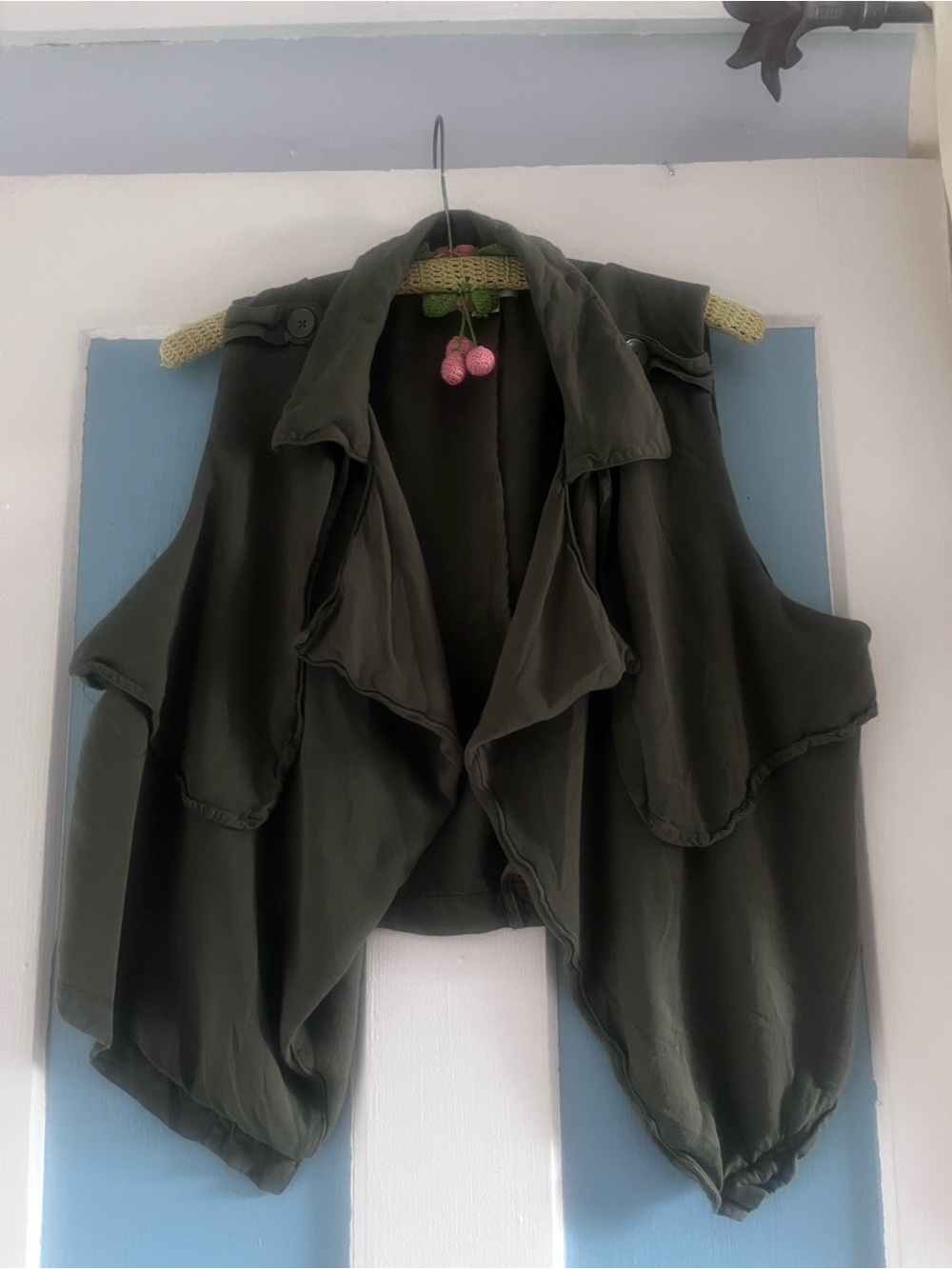Ava & Viv Draped Open-Front Vest in Olive Green 1X